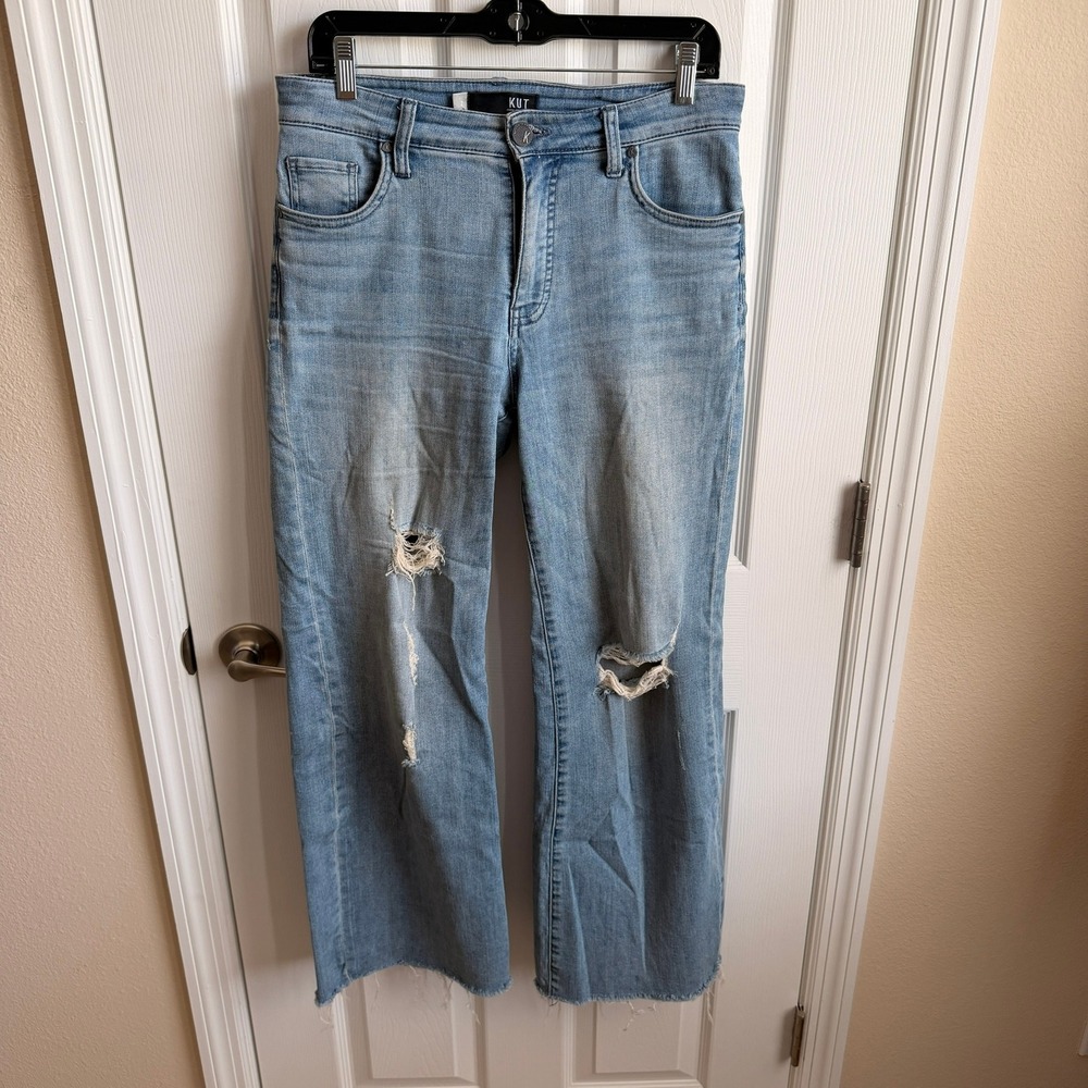 Kut from the Kloth Meg High Rise Wide Leg Distressed Jeans Light Wash‎ Size 2
